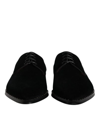 Dolce & Gabbana Schwarze Samt-Baumwoll-Spitzen-Derby-Schuhe