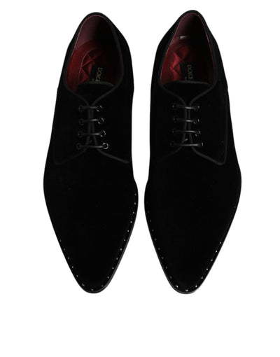 Dolce & Gabbana Schwarze Samt-Baumwoll-Spitzen-Derby-Schuhe