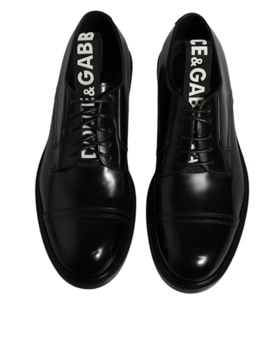 Dolce & Gabbana Schwarze Lackleder Derby Schnürschuhe Formal Dress Schuhe