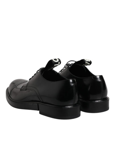Dolce & Gabbana Schwarze Lackleder Derby Schnürschuhe Formal Dress Schuhe