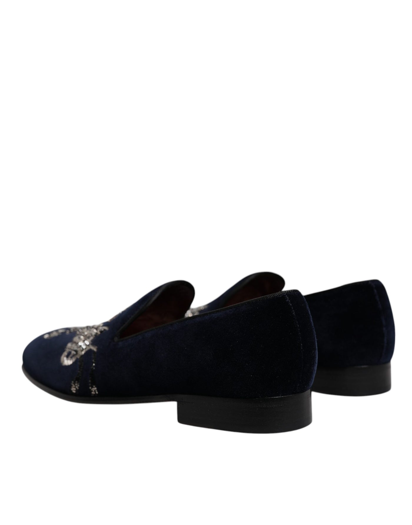 Dolce & Gabbana Schwarz Samt Floral Gun Loafers Kleid Schuhe
