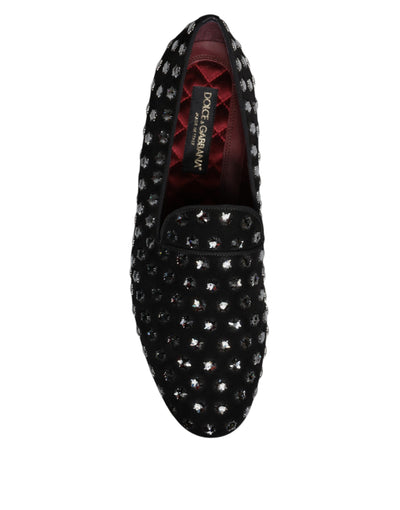 Dolce & Gabbana Schwarze kristallverzierte Loafers Kleid Schuhe