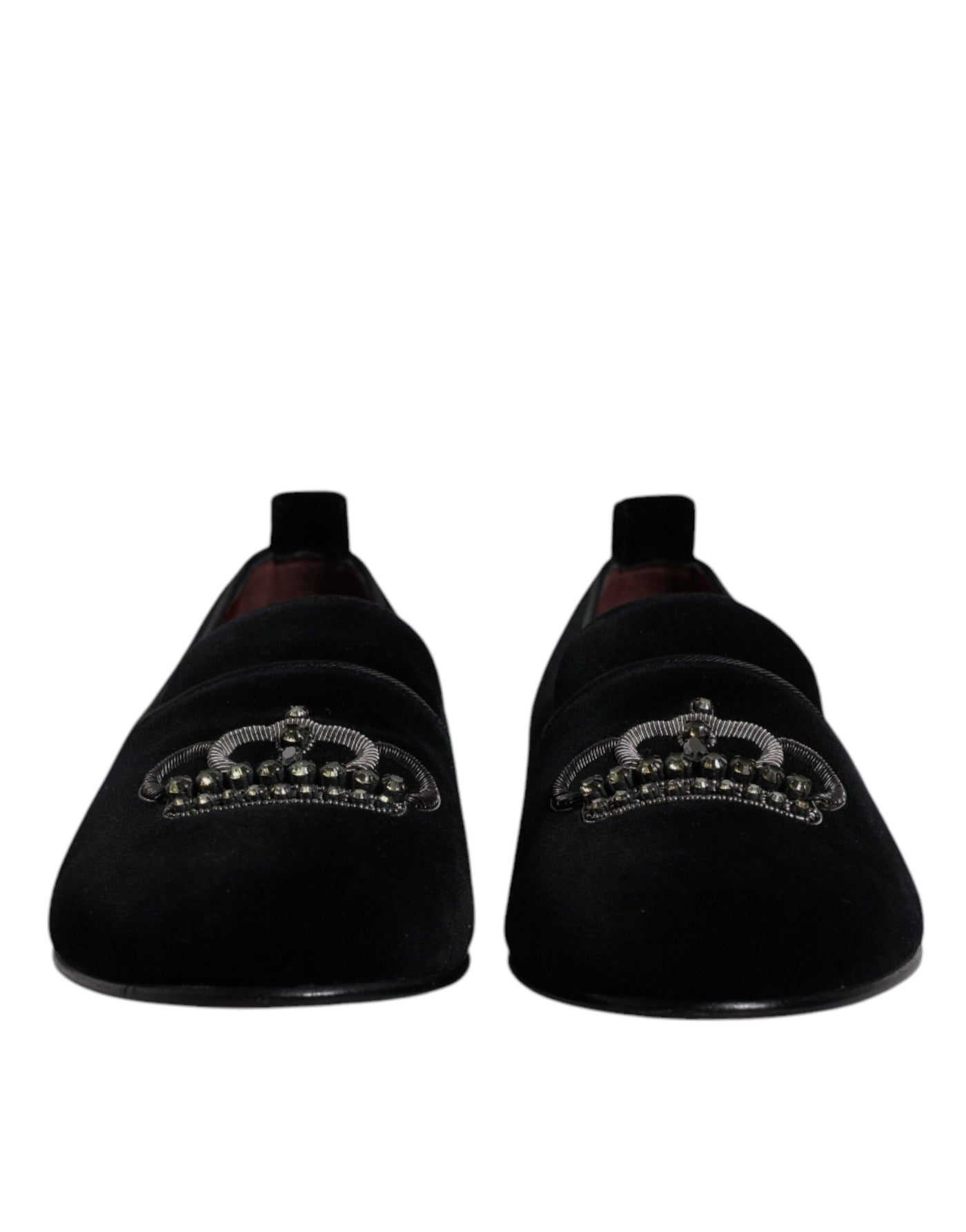 Dolce & Gabbana Schwarzer Samt Kristallkrone Loafers Formelle Kleid Schuhe