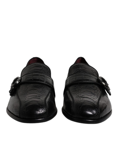 Dolce & Gabbana Schwarze Exotische Leder DG Logo Loafers Formelle Anzugschuhe