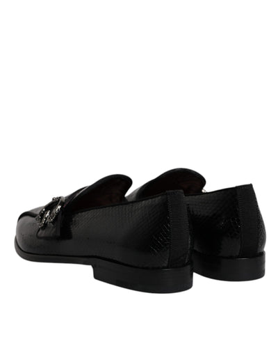 Dolce & Gabbana Schwarze Exotische Leder DG Logo Loafers Formelle Anzugschuhe