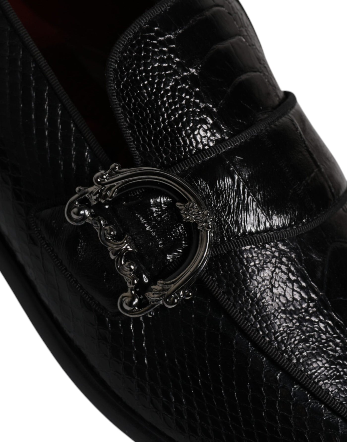 Dolce & Gabbana Schwarze Exotische Leder DG Logo Loafers Formelle Anzugschuhe