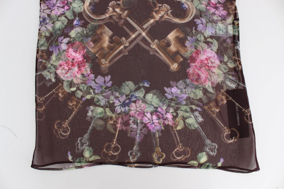 Dolce & Gabbana Schwarzes Schlüssel-T-Shirt mit Blumendruck und Seidenbluse