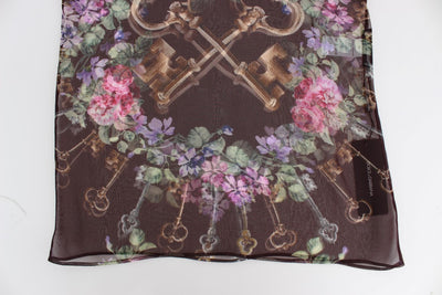 Dolce & Gabbana Schwarzes Schlüssel-T-Shirt mit Blumendruck und Seidenbluse