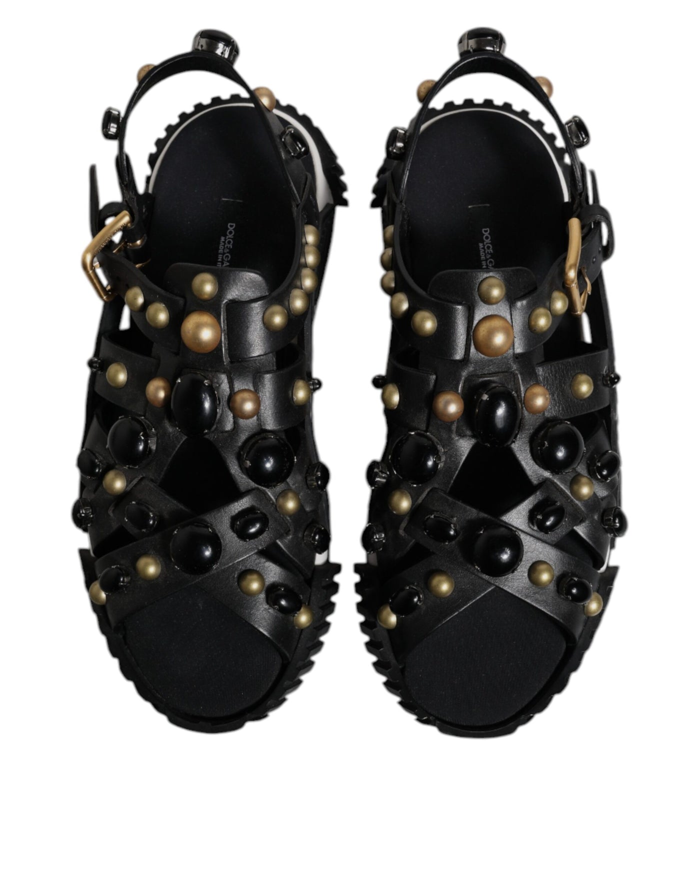 Dolce & Gabbana Schwarze Leder Nieten-Sandalen Schuhe