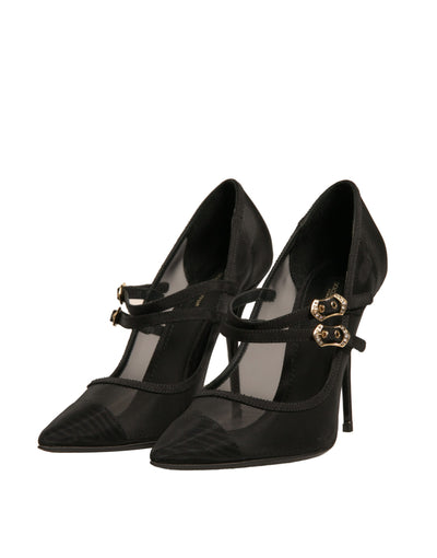 Dolce & Gabbana Schwarz Mesh Mary Jane High Heels Pumps Schuhe