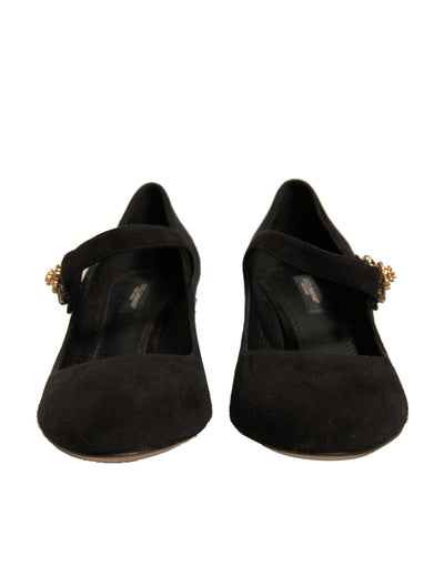 Dolce & Gabbana Schwarz Wildleder Juwelen Mary Jane Pumps Schuhe