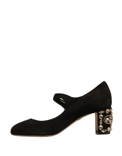 Dolce & Gabbana Schwarz Wildleder Juwelen Mary Jane Pumps Schuhe