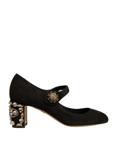 Dolce & Gabbana Schwarz Wildleder Juwelen Mary Jane Pumps Schuhe