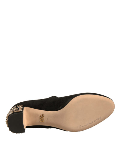 Dolce & Gabbana Schwarz Wildleder Juwelen Mary Jane Pumps Schuhe