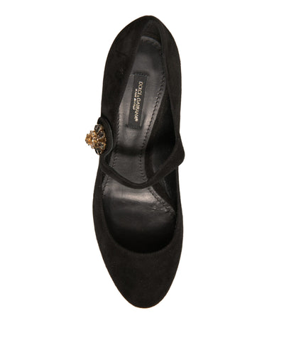 Dolce & Gabbana Schwarz Wildleder Juwelen Mary Jane Pumps Schuhe