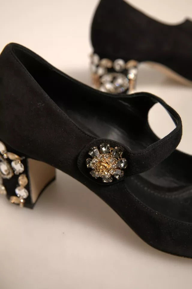 Dolce & Gabbana Schwarz Wildleder Juwelen Mary Jane Pumps Schuhe