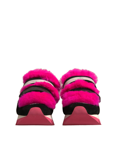 Dolce & Gabbana Schwarz Rosa Pelz Verschönert Turnschuhe Schuhe
