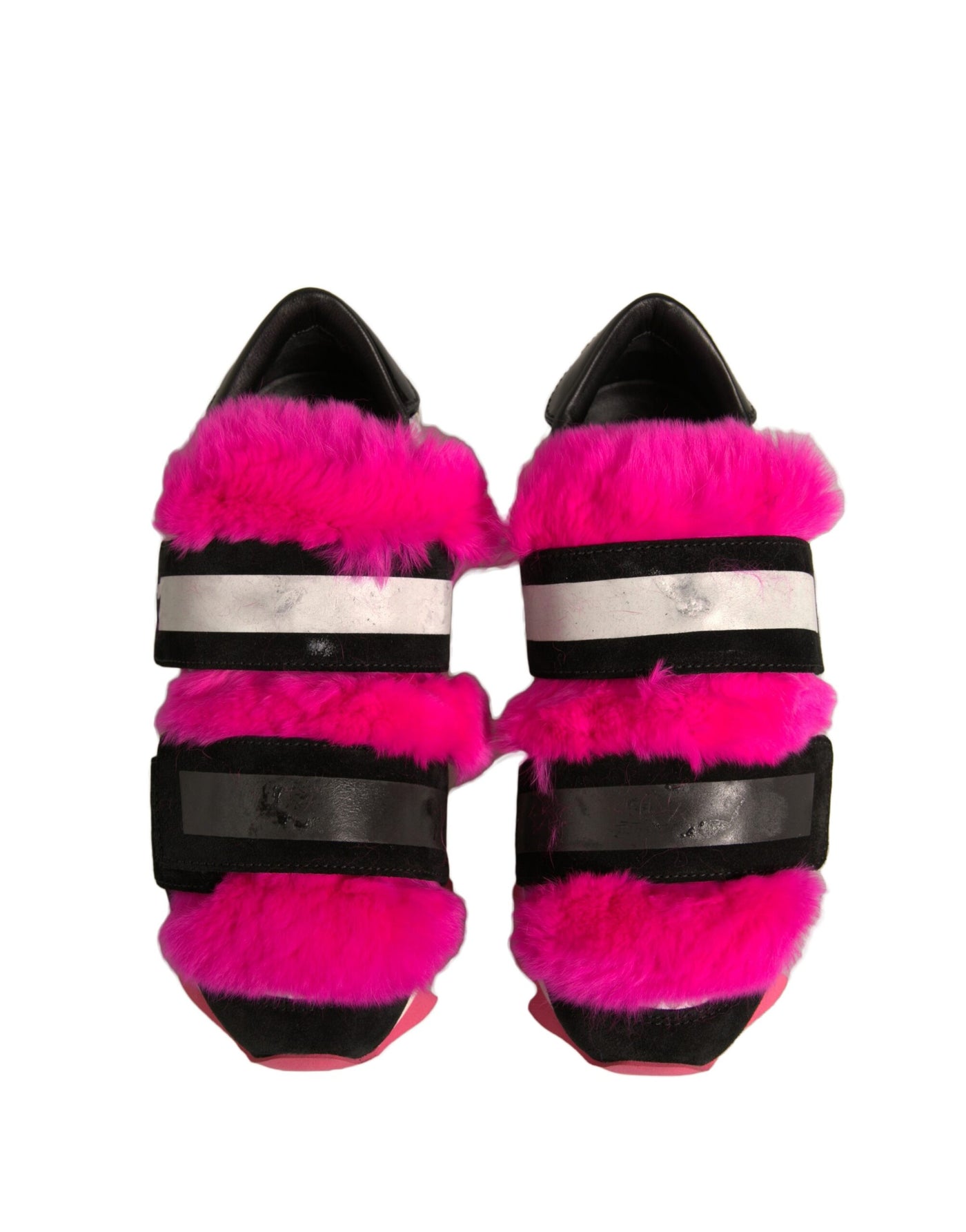 Dolce & Gabbana Schwarz Rosa Pelz Verschönert Turnschuhe Schuhe