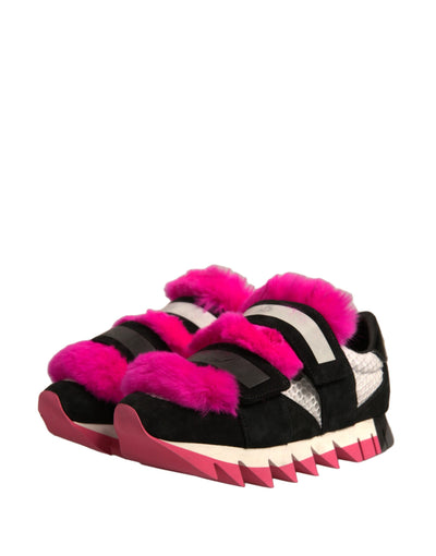Dolce & Gabbana Schwarz Rosa Pelz Verschönert Turnschuhe Schuhe