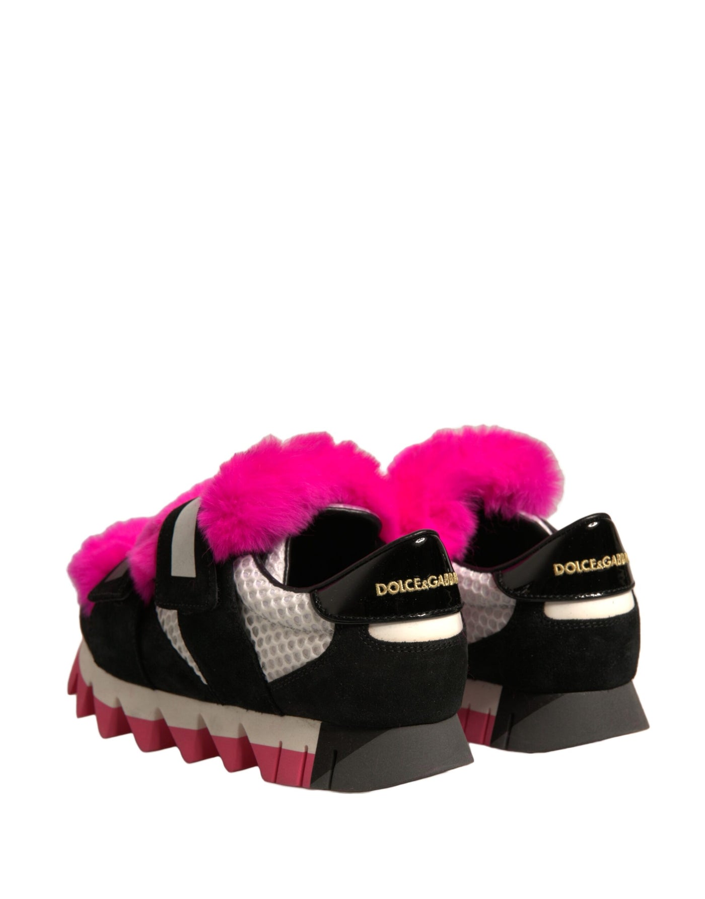 Dolce & Gabbana Schwarz Rosa Pelz Verschönert Turnschuhe Schuhe
