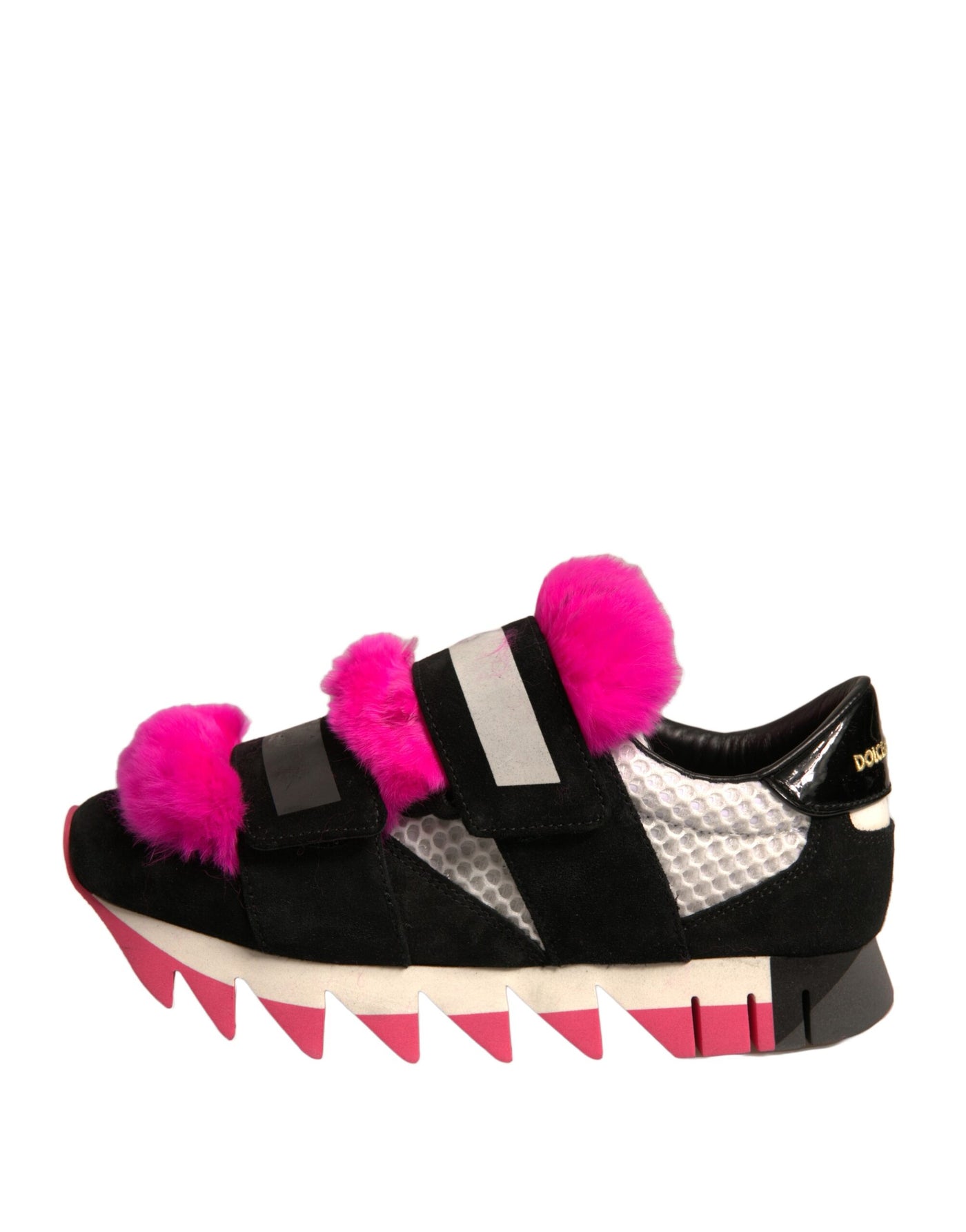 Dolce & Gabbana Schwarz Rosa Pelz Verschönert Turnschuhe Schuhe