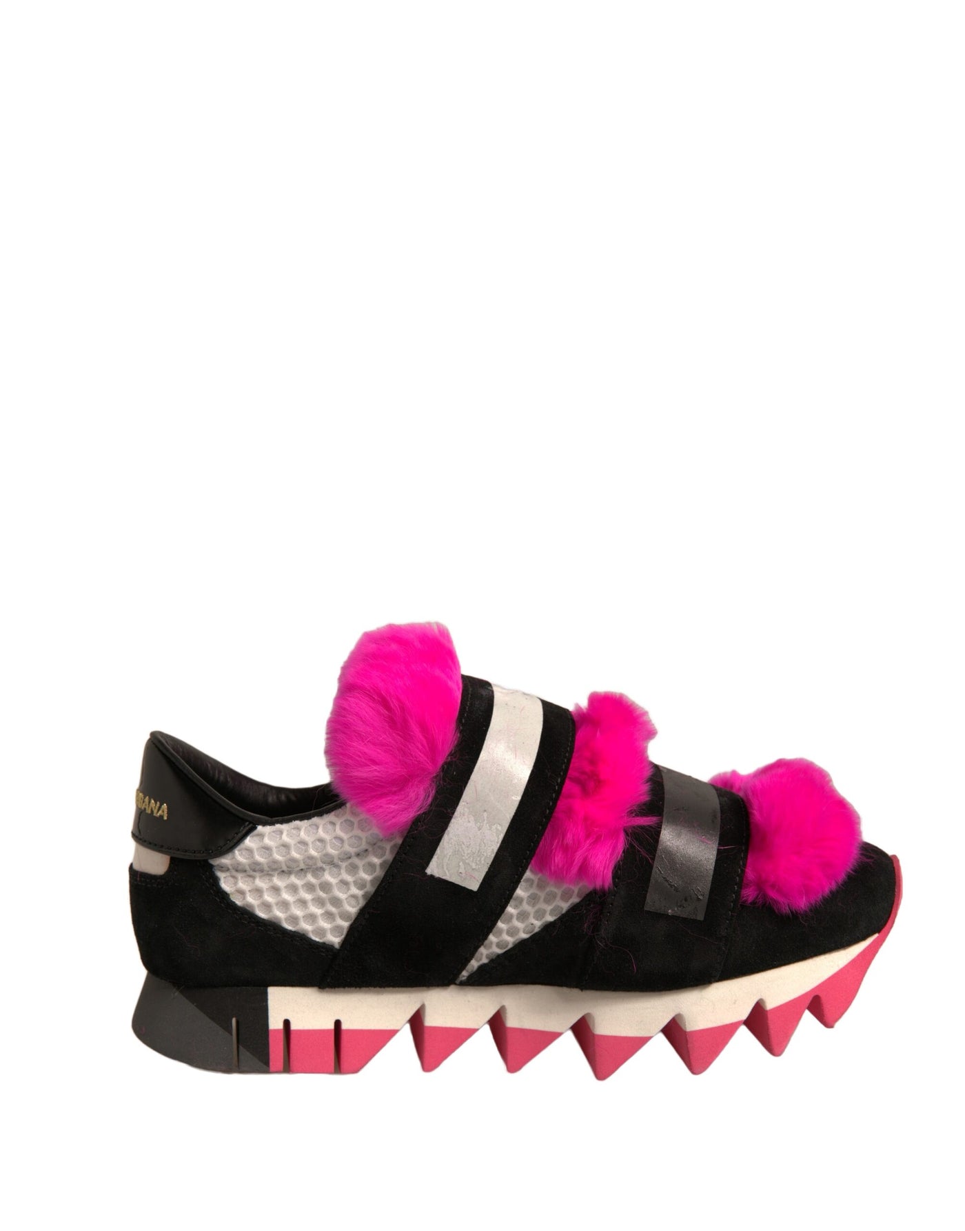 Dolce & Gabbana Schwarz Rosa Pelz Verschönert Turnschuhe Schuhe