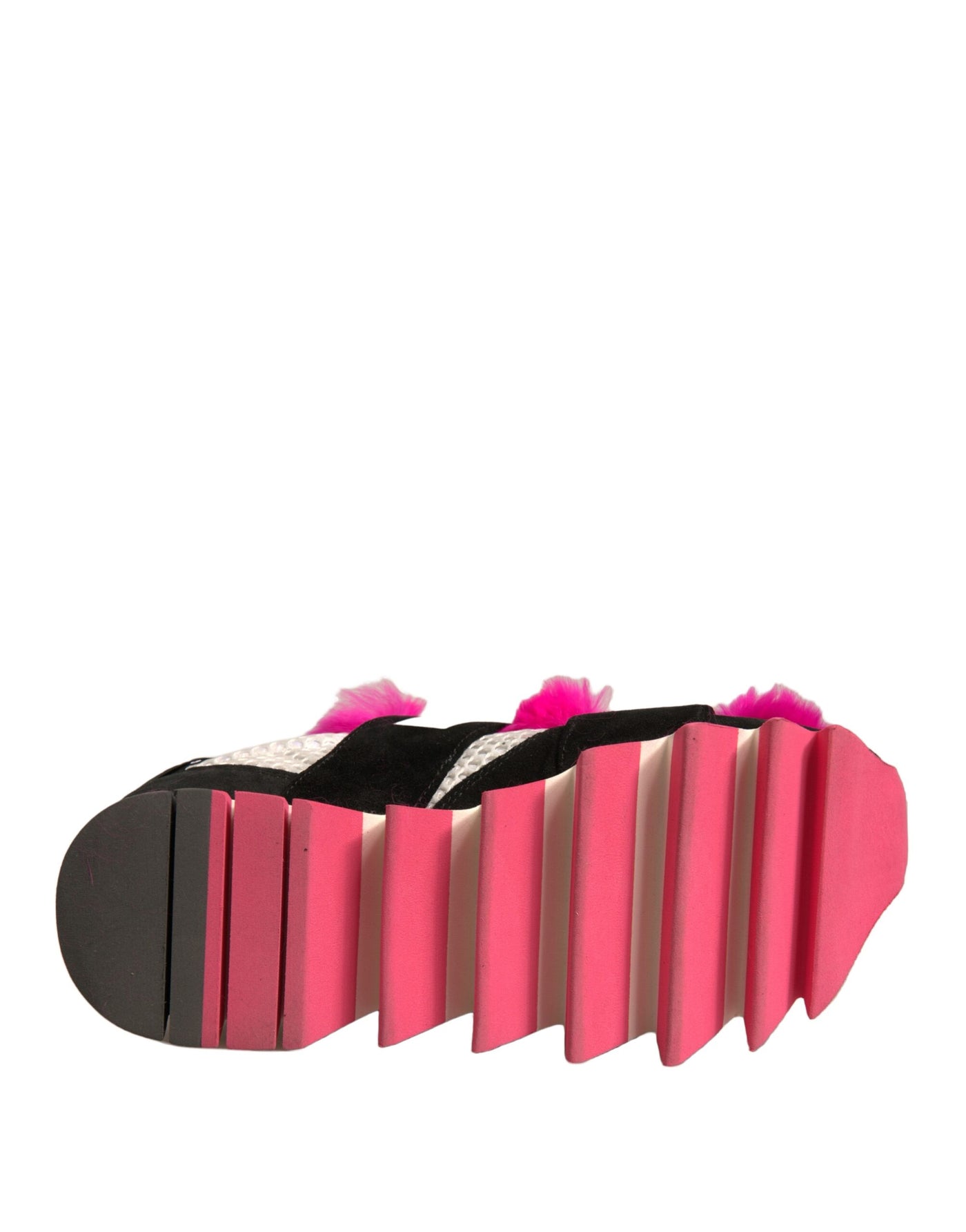 Dolce & Gabbana Schwarz Rosa Pelz Verschönert Turnschuhe Schuhe