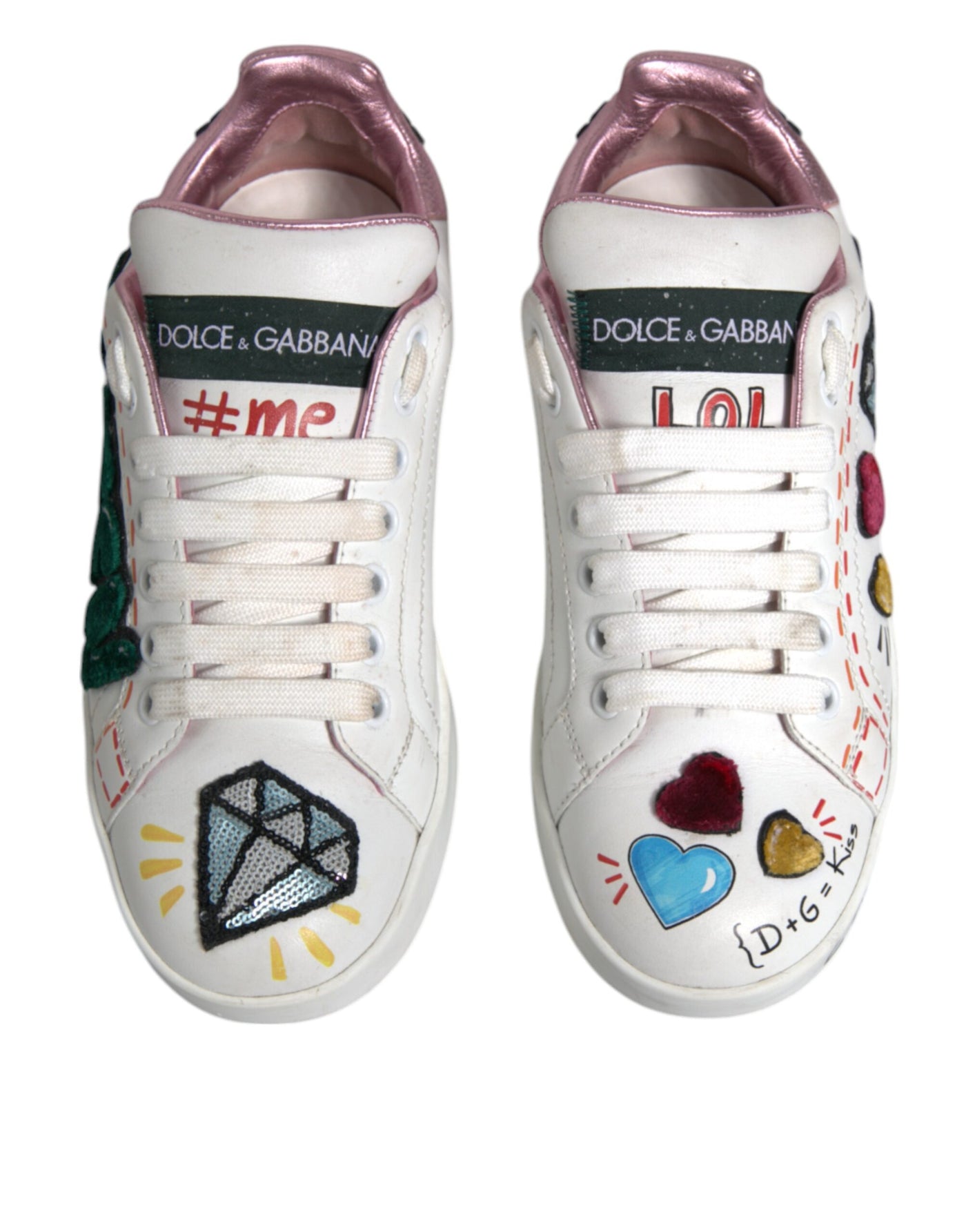 Dolce & Gabbana Weiß Pailletten Kristall Low Top Turnschuhe Schuhe