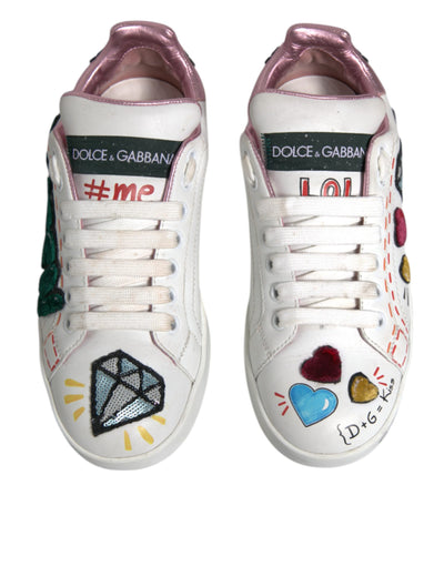 Dolce & Gabbana Weiß Pailletten Kristall Low Top Turnschuhe Schuhe