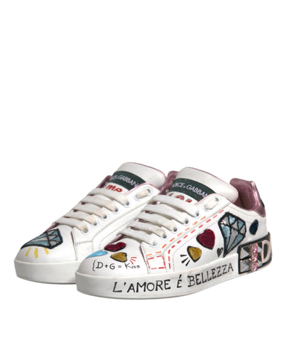 Dolce & Gabbana Weiß Pailletten Kristall Low Top Turnschuhe Schuhe