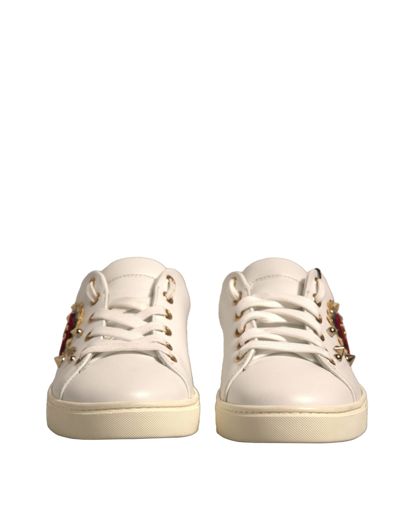 Dolce & Gabbana Weiß Leder Gold Rot Herz Turnschuhe Schuhe