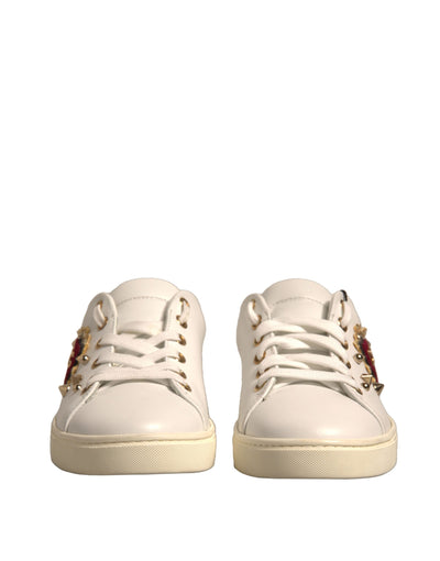 Dolce & Gabbana Weiß Leder Gold Rot Herz Turnschuhe Schuhe