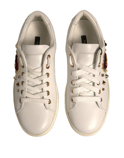 Dolce & Gabbana Weiß Leder Gold Rot Herz Turnschuhe Schuhe