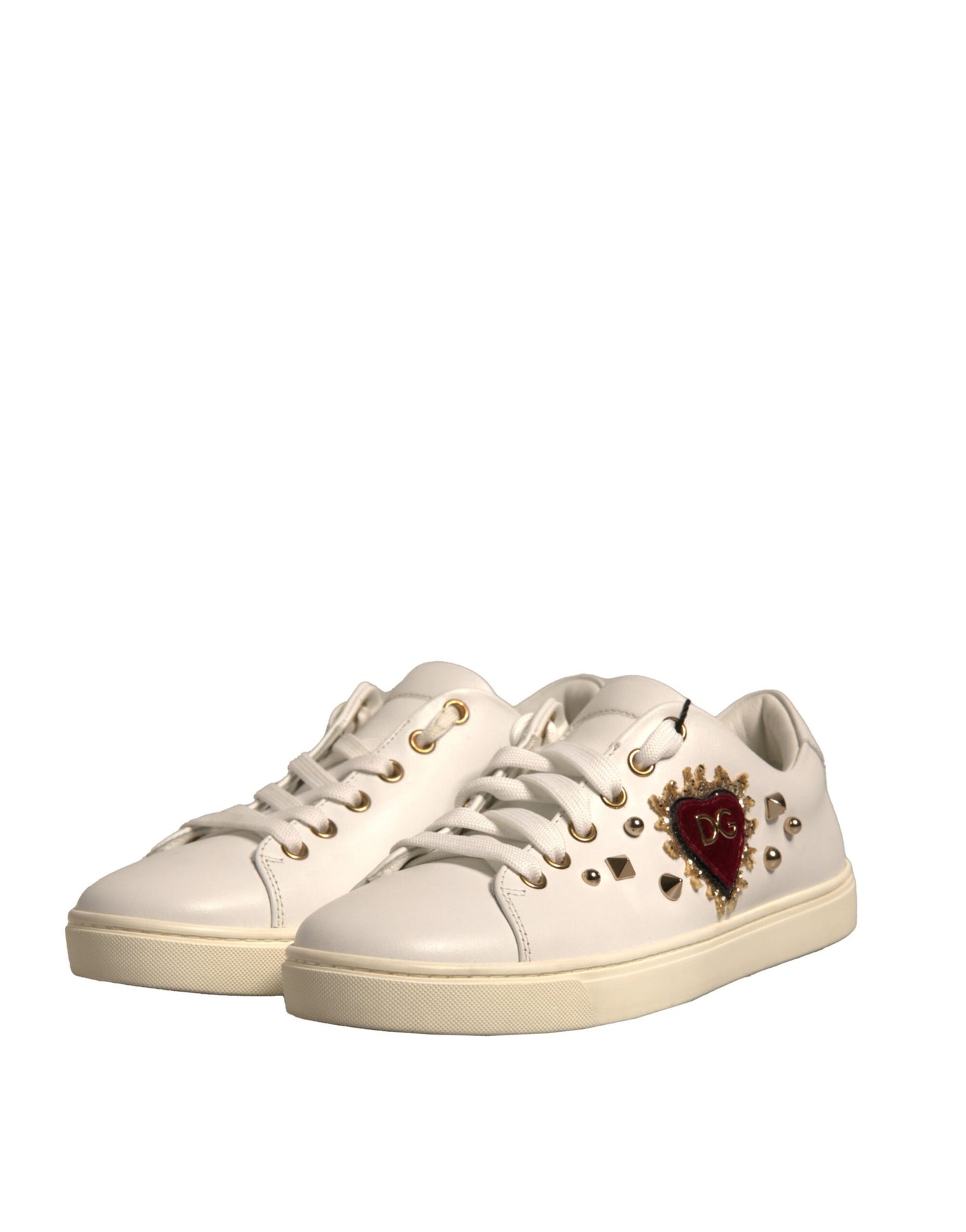 Dolce & Gabbana Weiß Leder Gold Rot Herz Turnschuhe Schuhe