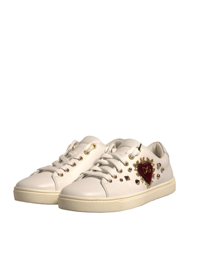 Dolce & Gabbana Weiß Leder Gold Rot Herz Turnschuhe Schuhe