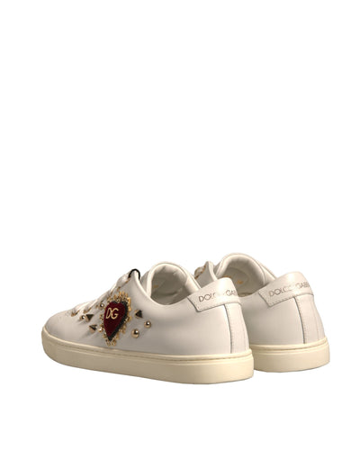 Dolce & Gabbana Weiß Leder Gold Rot Herz Turnschuhe Schuhe