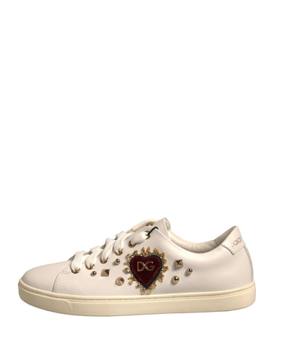 Dolce & Gabbana Weiß Leder Gold Rot Herz Turnschuhe Schuhe