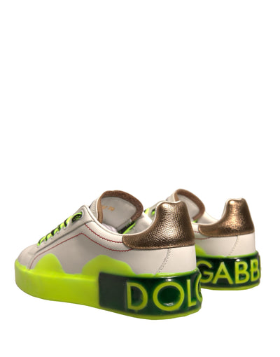 Dolce & Gabbana Weiß Gelb Portofino Leder Turnschuhe Schuhe
