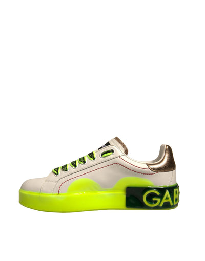 Dolce & Gabbana Weiß Gelb Portofino Leder Turnschuhe Schuhe