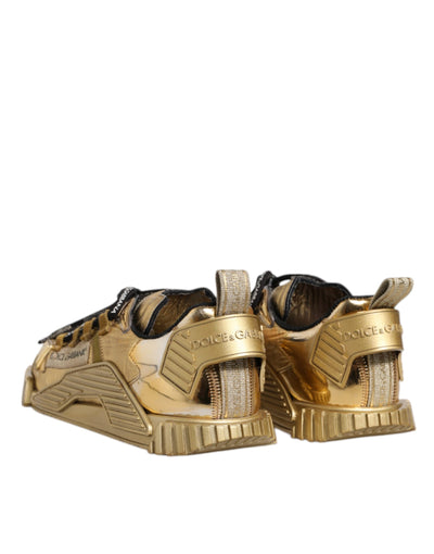Dolce & Gabbana Gold Stretch Lace Up NS1 Turnschuhe Schuhe