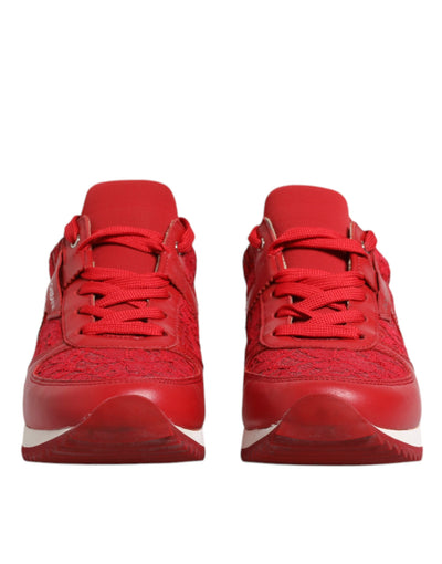 Dolce & Gabbana Rote florale Spitze Leder Turnschuhe Schuhe