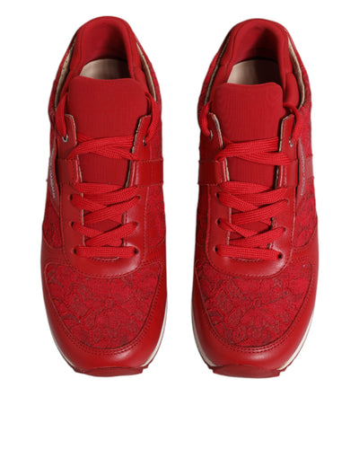 Dolce & Gabbana Rote florale Spitze Leder Turnschuhe Schuhe