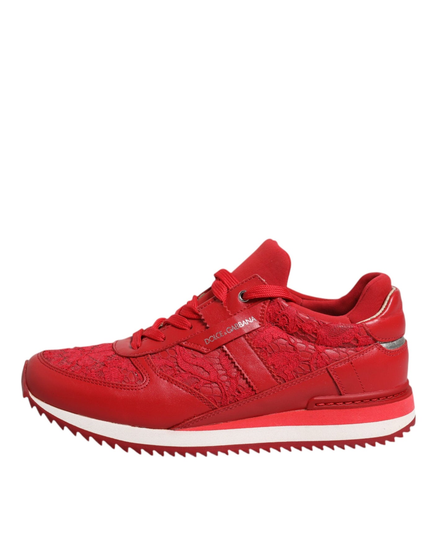 Dolce & Gabbana Rote florale Spitze Leder Turnschuhe Schuhe