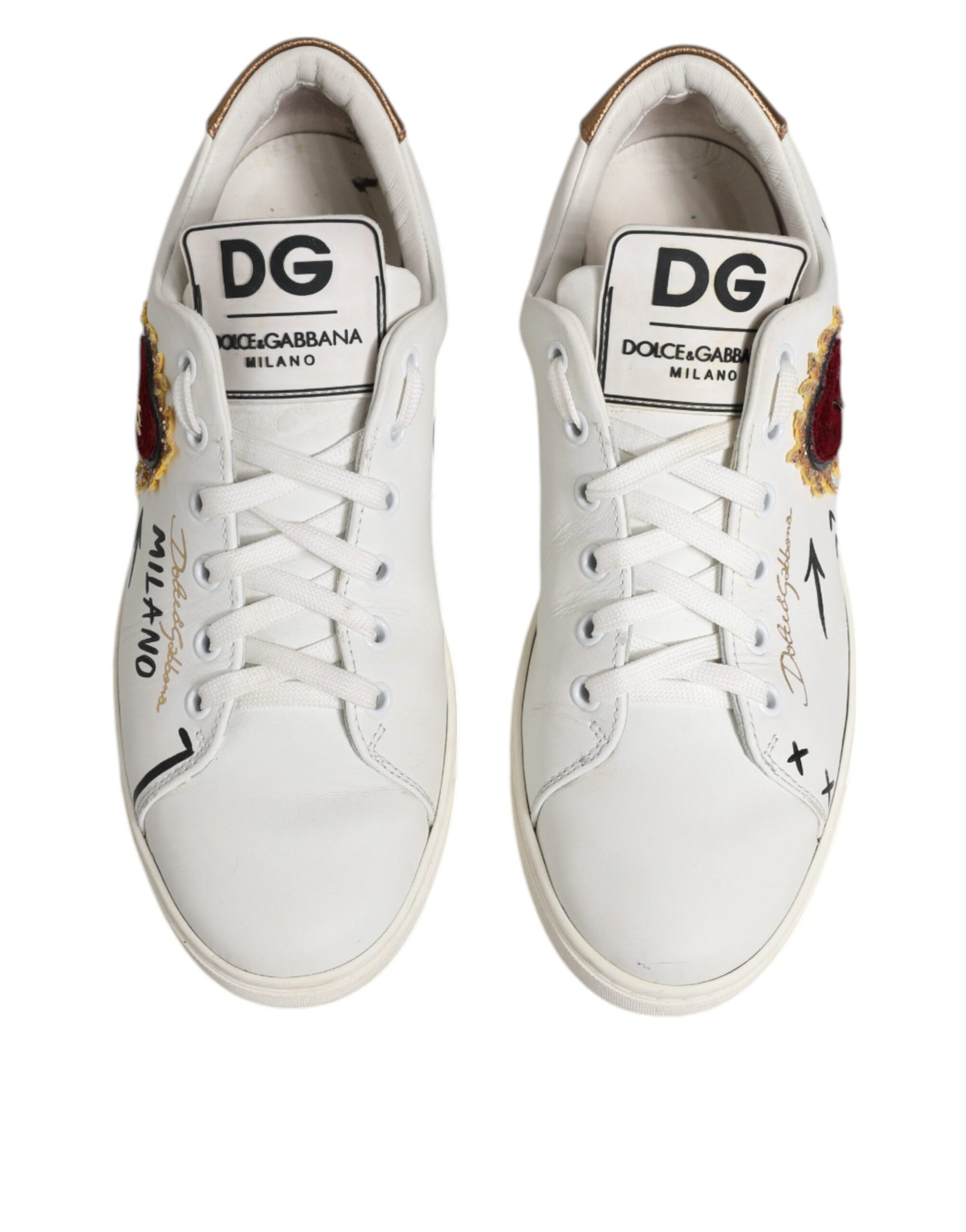 Dolce & Gabbana Weiß Leder Herz verschönert Turnschuhe Schuhe