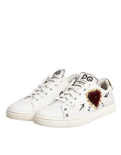 Dolce & Gabbana Weiß Leder Herz verschönert Turnschuhe Schuhe
