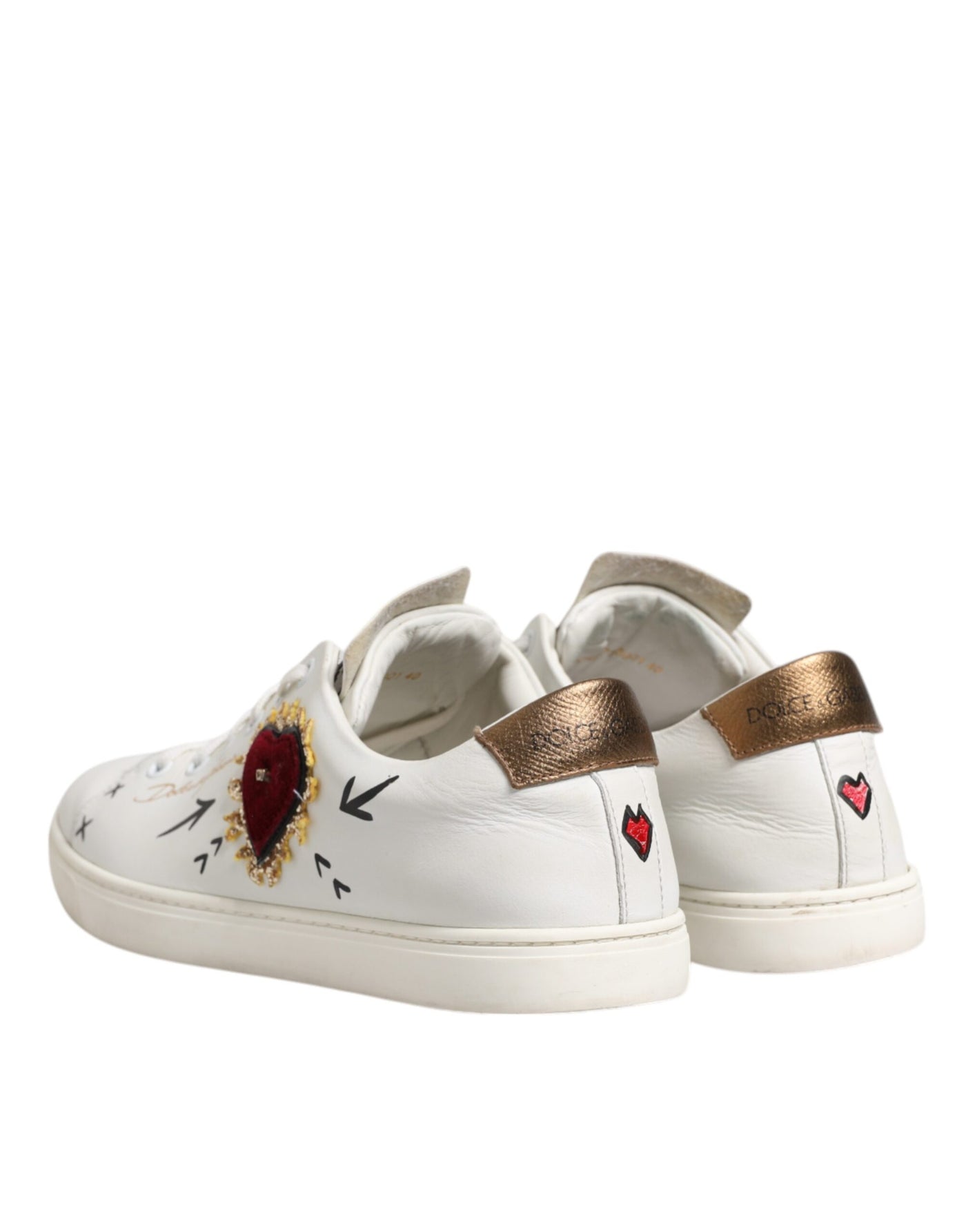 Dolce & Gabbana Weiß Leder Herz verschönert Turnschuhe Schuhe