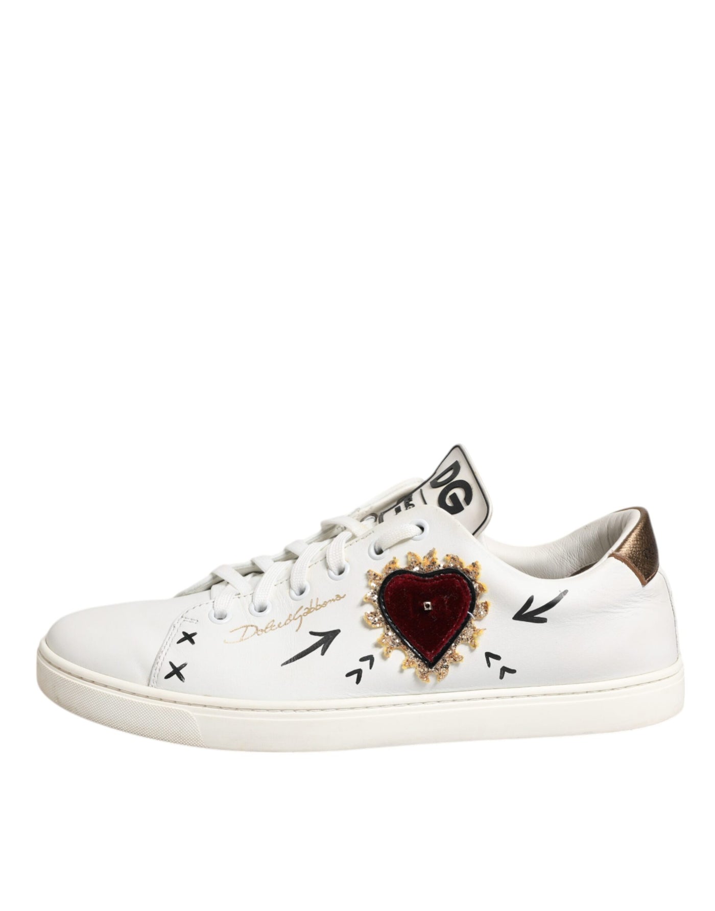 Dolce & Gabbana Weiß Leder Herz verschönert Turnschuhe Schuhe