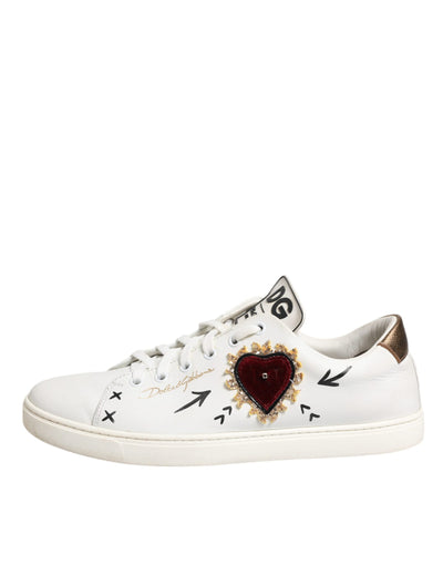 Dolce & Gabbana Weiß Leder Herz verschönert Turnschuhe Schuhe