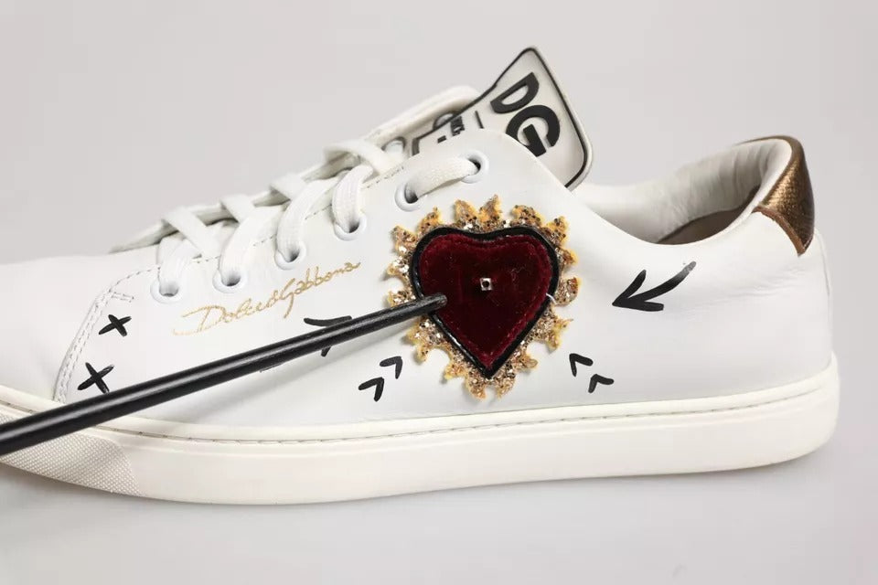 Dolce & Gabbana Weiß Leder Herz verschönert Turnschuhe Schuhe