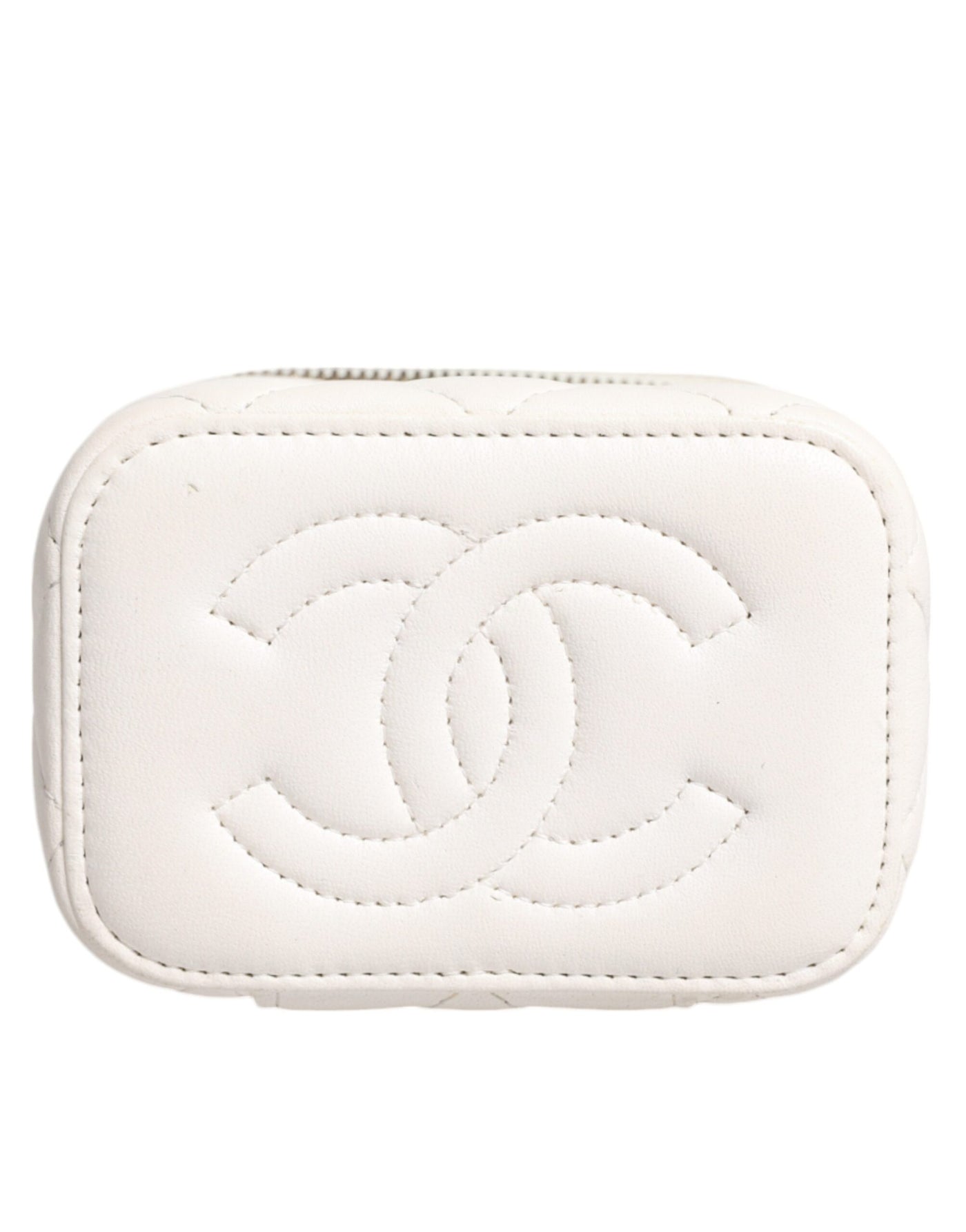 Chanel Weißer Matelasse-Lammfell-Goldketten-Schulterspiegel Vanity Mirror